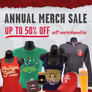 Annual Merch Sale, up to 50% off all merchandise