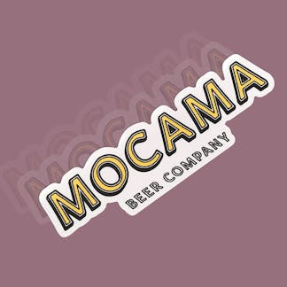 This is a sticker with the logo that say Mocama Beer Company in Yellow with a white outline. It is diecut.