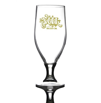 13oz rastal aviero goblet glass that we use for IPAs and sours. Full logo in gold printed.