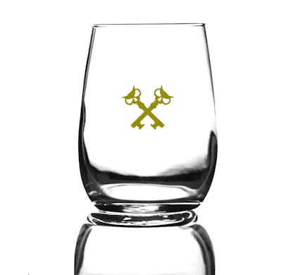 6.25oz taster glass with our full logo in gold