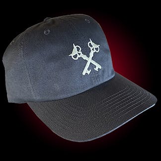 Charcoal dad hat with our crosskeys embroidered in silver