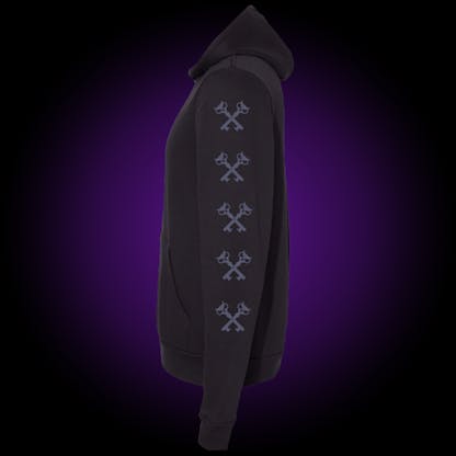 Black hoodie with our crosskeys repeated down the left arm