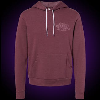 Maroon hoodie with our full logo on the front left chest