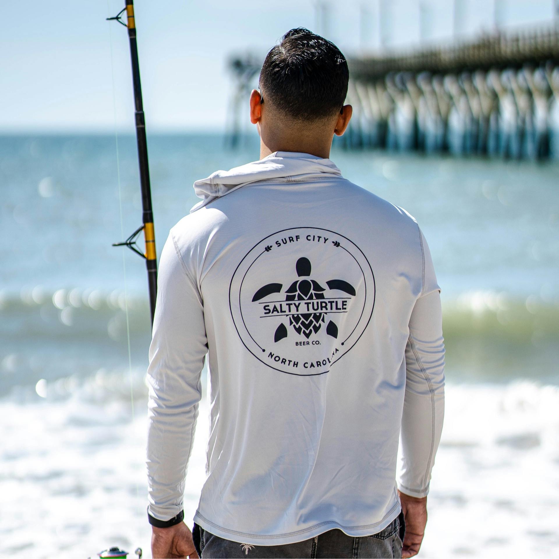 Hooded Fishing Shirt (Grey)  Salty Turtle Beer Co.'s Online Shop