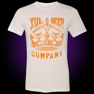 white oatmeal t-shirt with xul crown logo in tennessee orange
