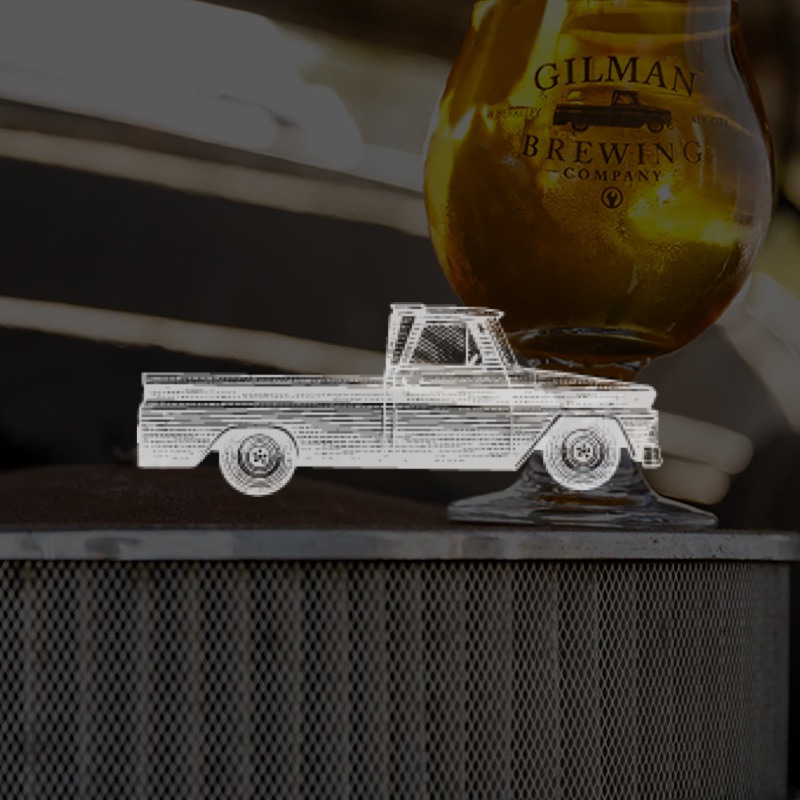 Beer on Air Filter of '66 Chevy Truck logo in front