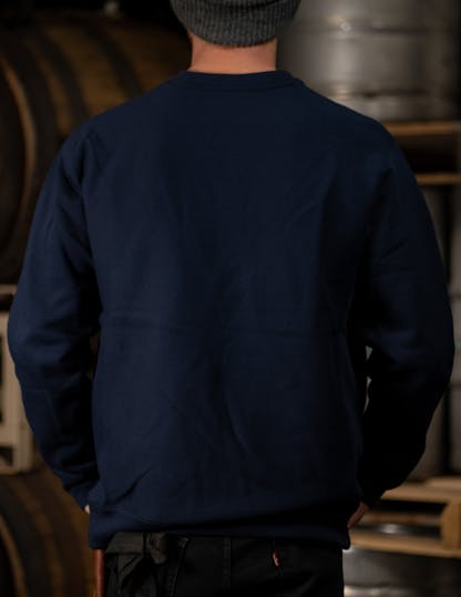 Back of navy crew neck sweatshirt (no design)