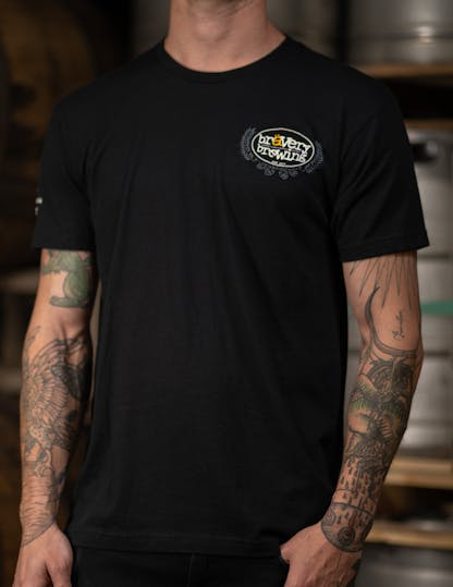 Black t-shirt with Bravery Brewing logo on left chest