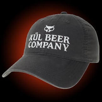 dad hat in white with xul fang head and xul beer company embroidered on the front