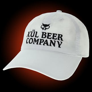 dad hat in white with xul fang head and xul beer company embroidered on the front