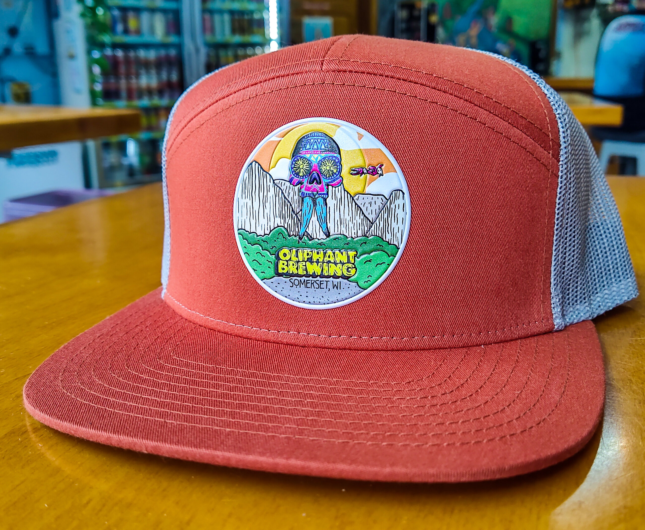 Orange Richardson 7-panel Hat with Oliphant Brewing Liquid Patch