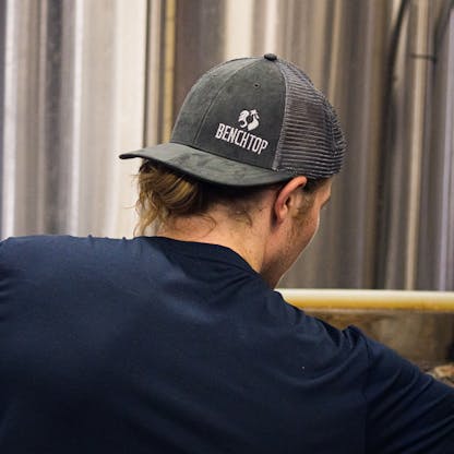 grey suede look hat on brewer