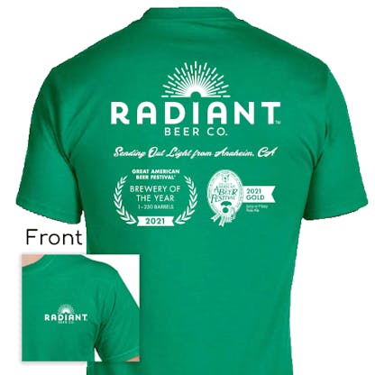 radiant beer green tshirt with gabf winning seals