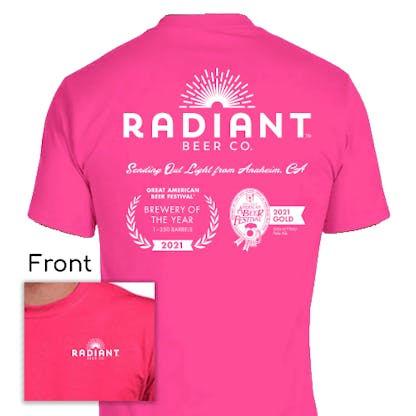 radiant beer pink tshirt with gabf winning seals