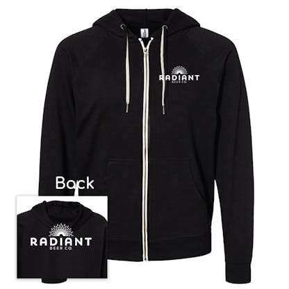 radiant beer logo black and white zip up hoodie
