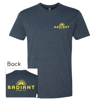 Navy heathered t-shirt with Radiant Beer Co. Logo