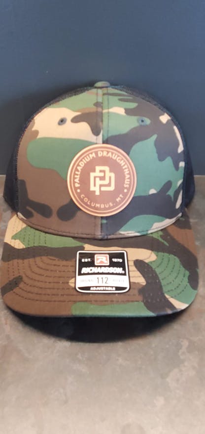 Green Camoflauge hat with Palladium Draughthaus logo badge in leather