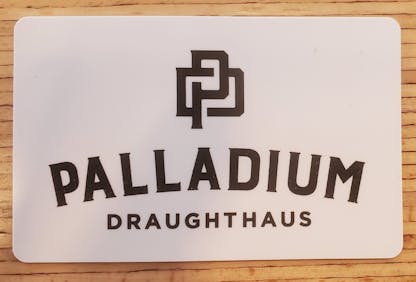 White gift card with Palladium Draughthaus logo