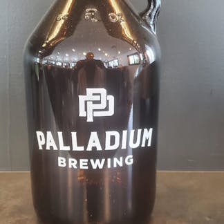 Brown Glass Growler with Palladium Brewing and Logo