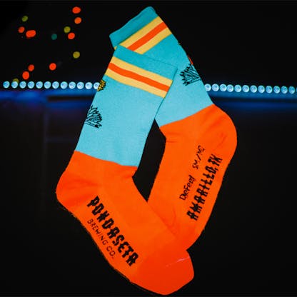 teal and orange socks with yellow stripe