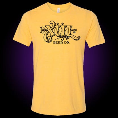 yellow t-shirt with our classic xul logo in black