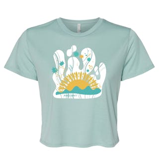 dusty mint tee with sun graphic