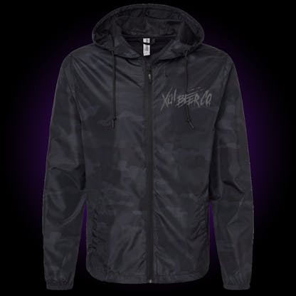 black camo windbreaker with our thrasher logo on the left chest