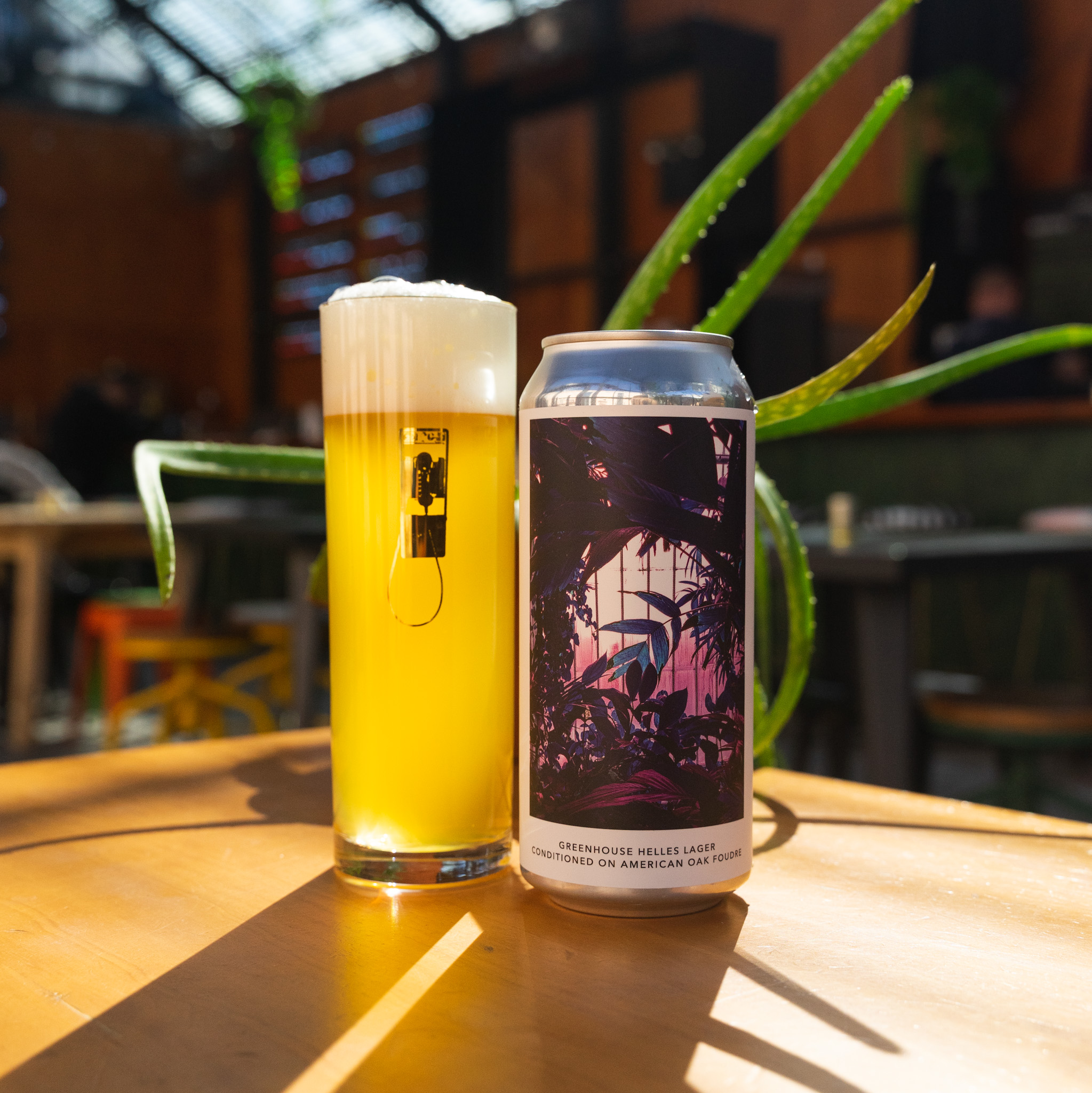 can of Helles lager on table