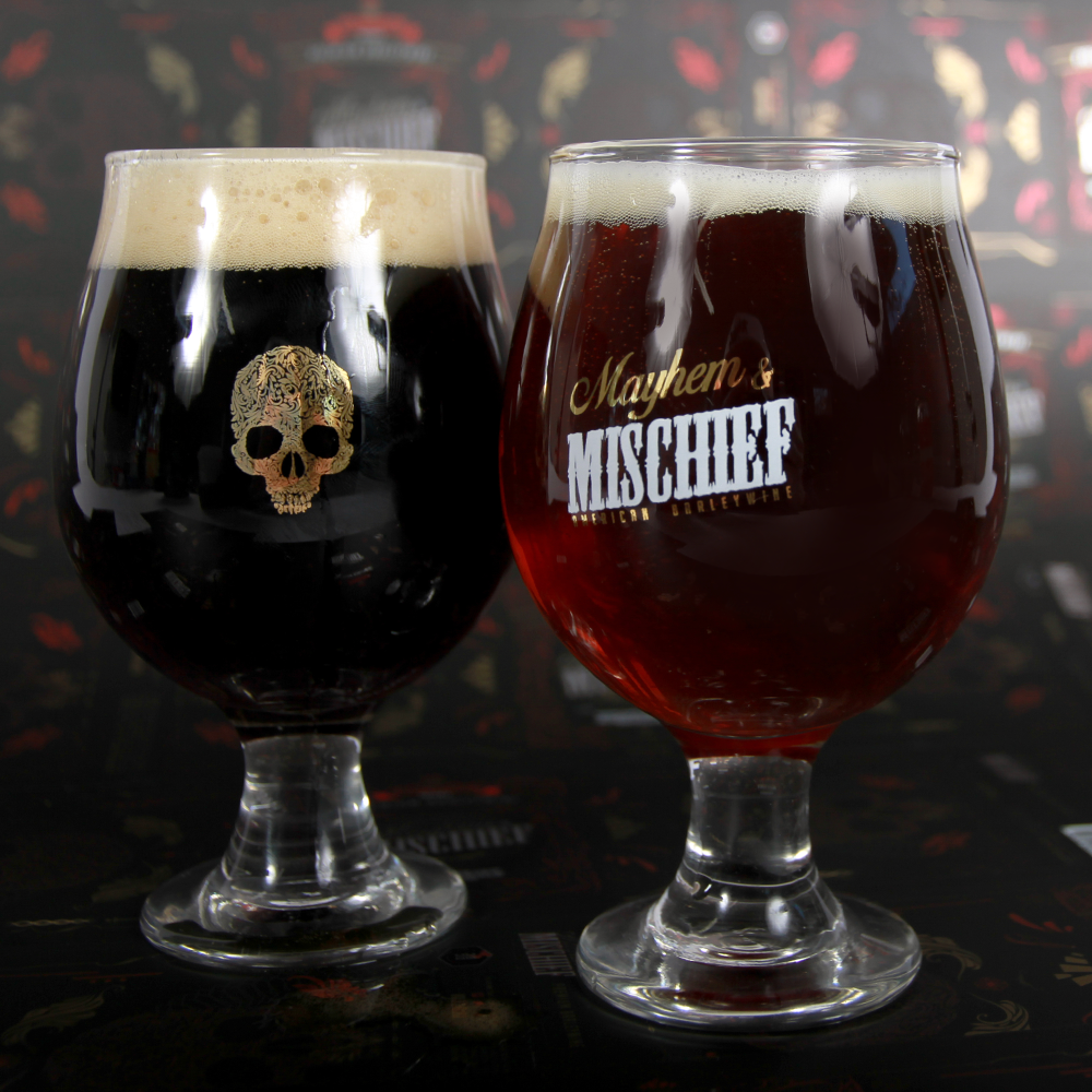Mayhem & Mischief 4-Pack + 2 Glasses