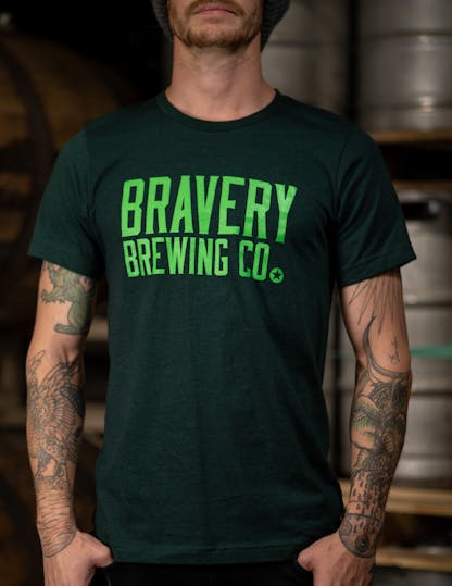 Navy t-shirt with green logo