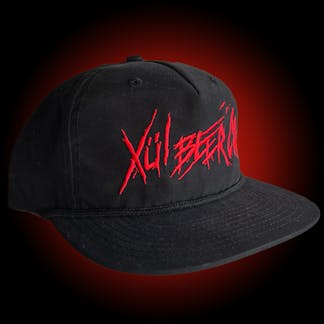 Black grandpa hat with red thrasher xul logo with black cord.