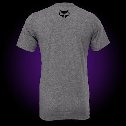 grey tri-blend tee with fanghead logo at top of neck