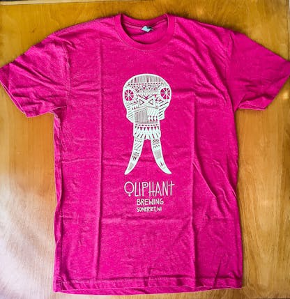 Oliphant Brewing Red Tshirt with Skull Print