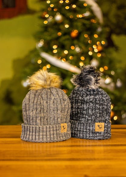Brown and Black Pom Beanies