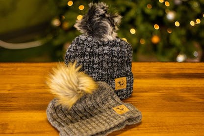 Black and Brown Pom Beanies