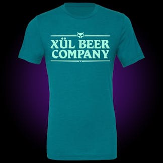Teal tee with Xul Beer Company Logo in mint green on the front