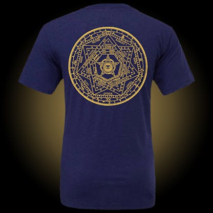 Navy tri-blend tee with alchemy circle decal on back