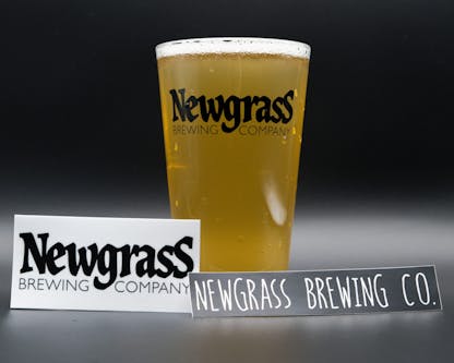 16 oz pint glass with Newgrass Brewing logo in black 