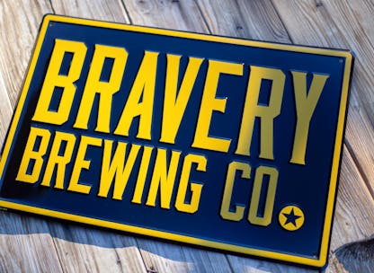 Bravery Brewing Co. metal "tin tacker" sign