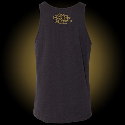 charcoal black tank with gold Xul logo on the back
