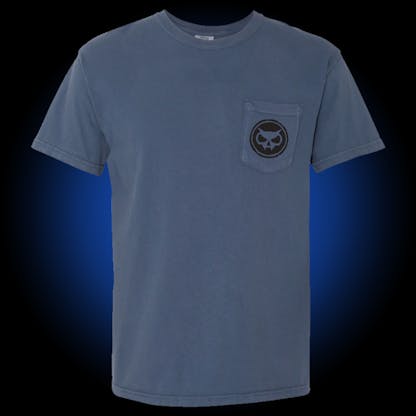 blue comfort colors tee with fanghead logo on left chest