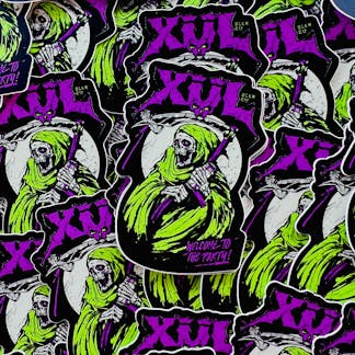 black, green, purple Xul Logo with Grim Reaper sticker