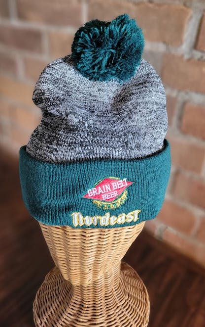 Nordeast Green and Grey Pom Knit Hat