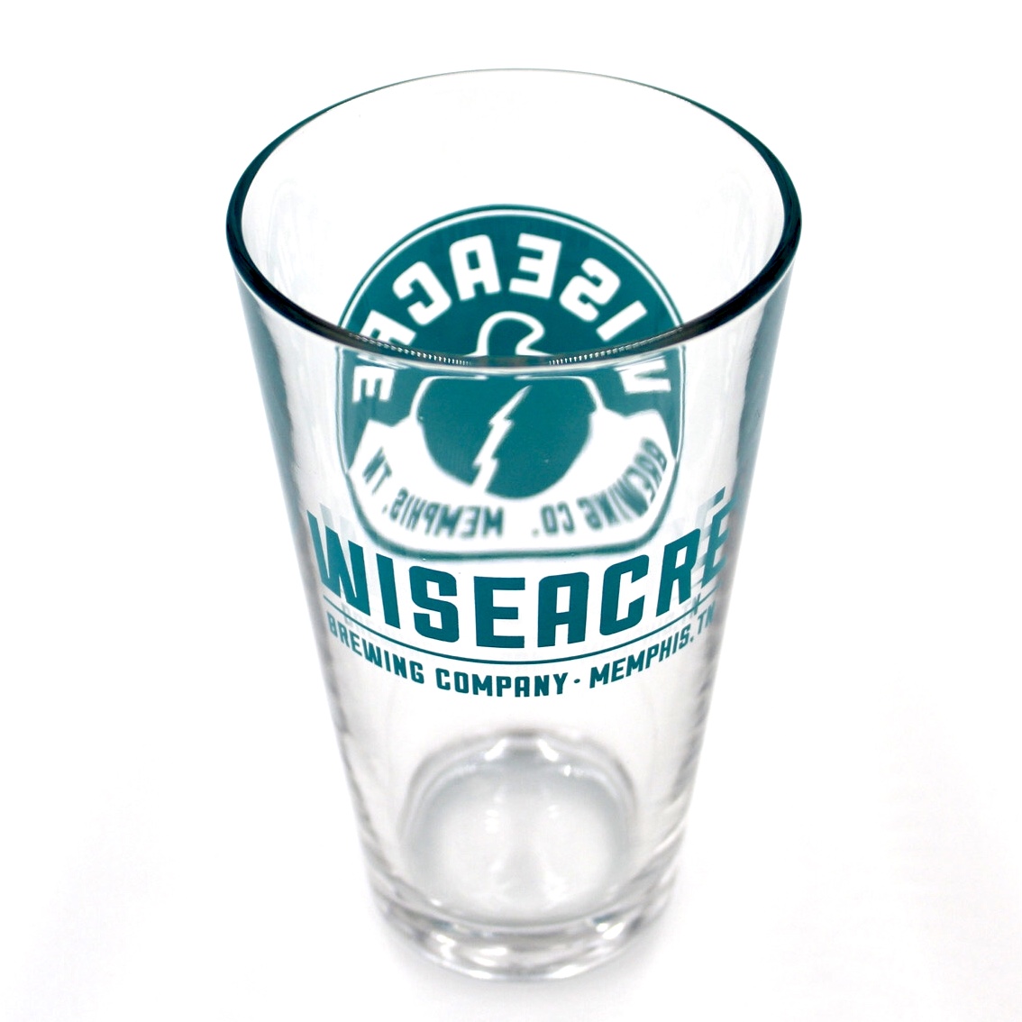 Pint Glass with Blue Wiseacre Logos