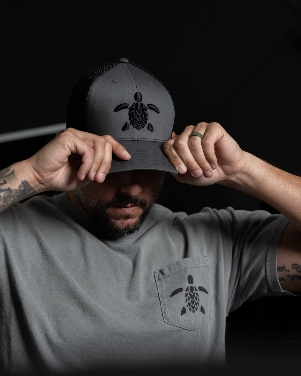 “Trucker” Puffy Hat (Grey/Black)