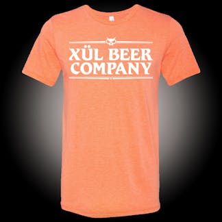Heather orange tri-blend tee with white block letter Xul Beer Company logo.