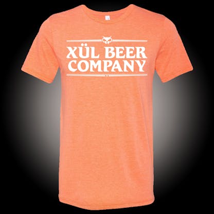 Heather orange tri-blend tee with white block letter Xul Beer Company logo.