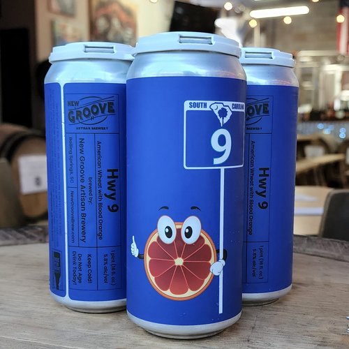 Four pack of the HWY9 beer sitting on table