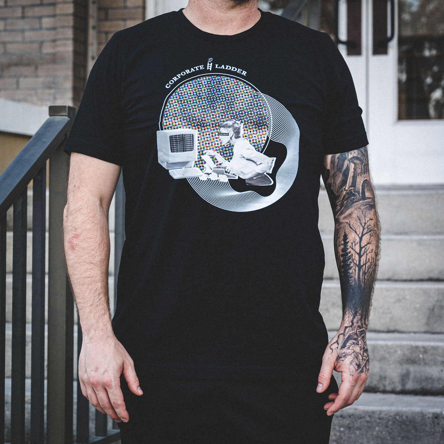 Black Unisex Computer Shirt with Corporate Ladder Logo