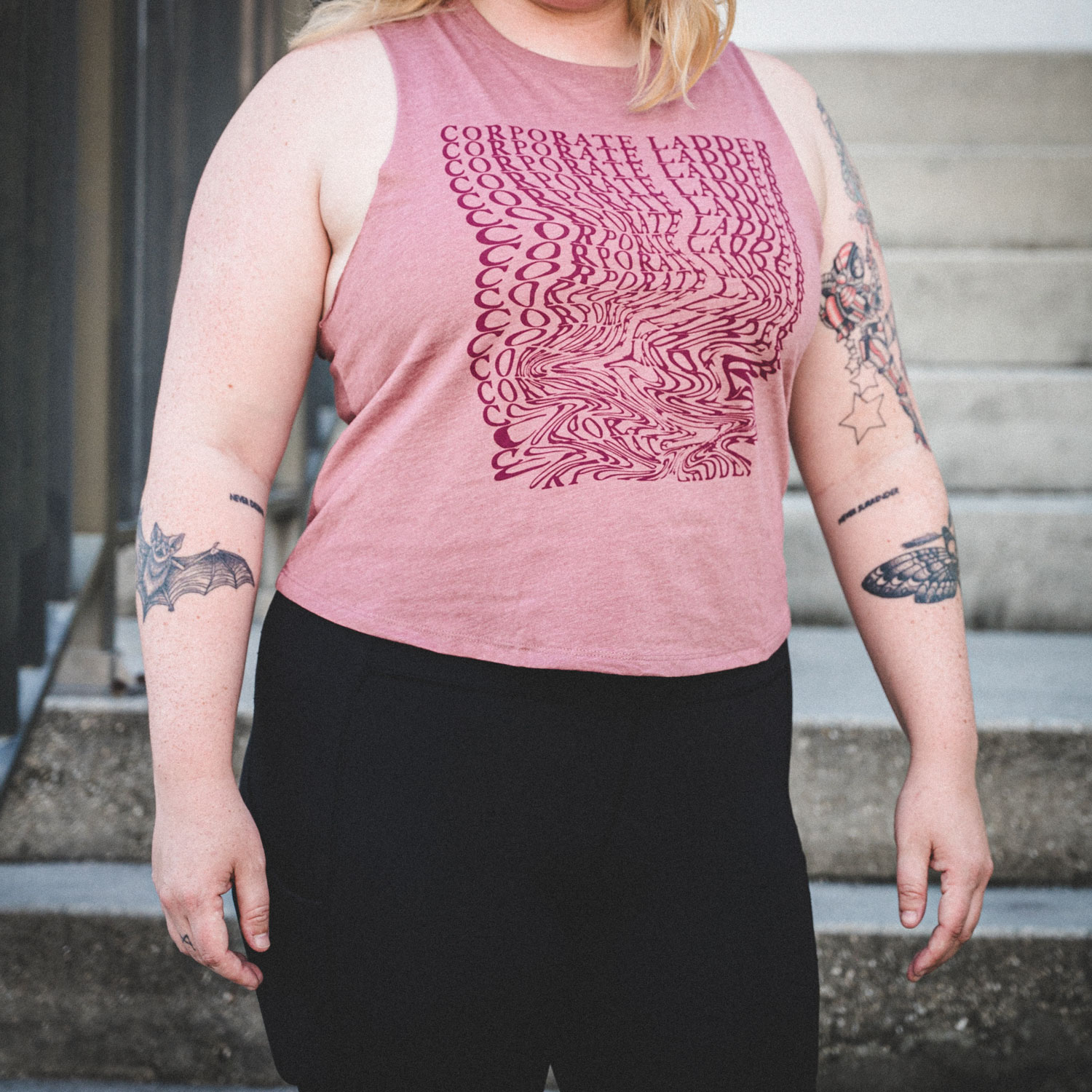 Women's Mauve Crop Top with wavy Corporate Ladder Wordmark.